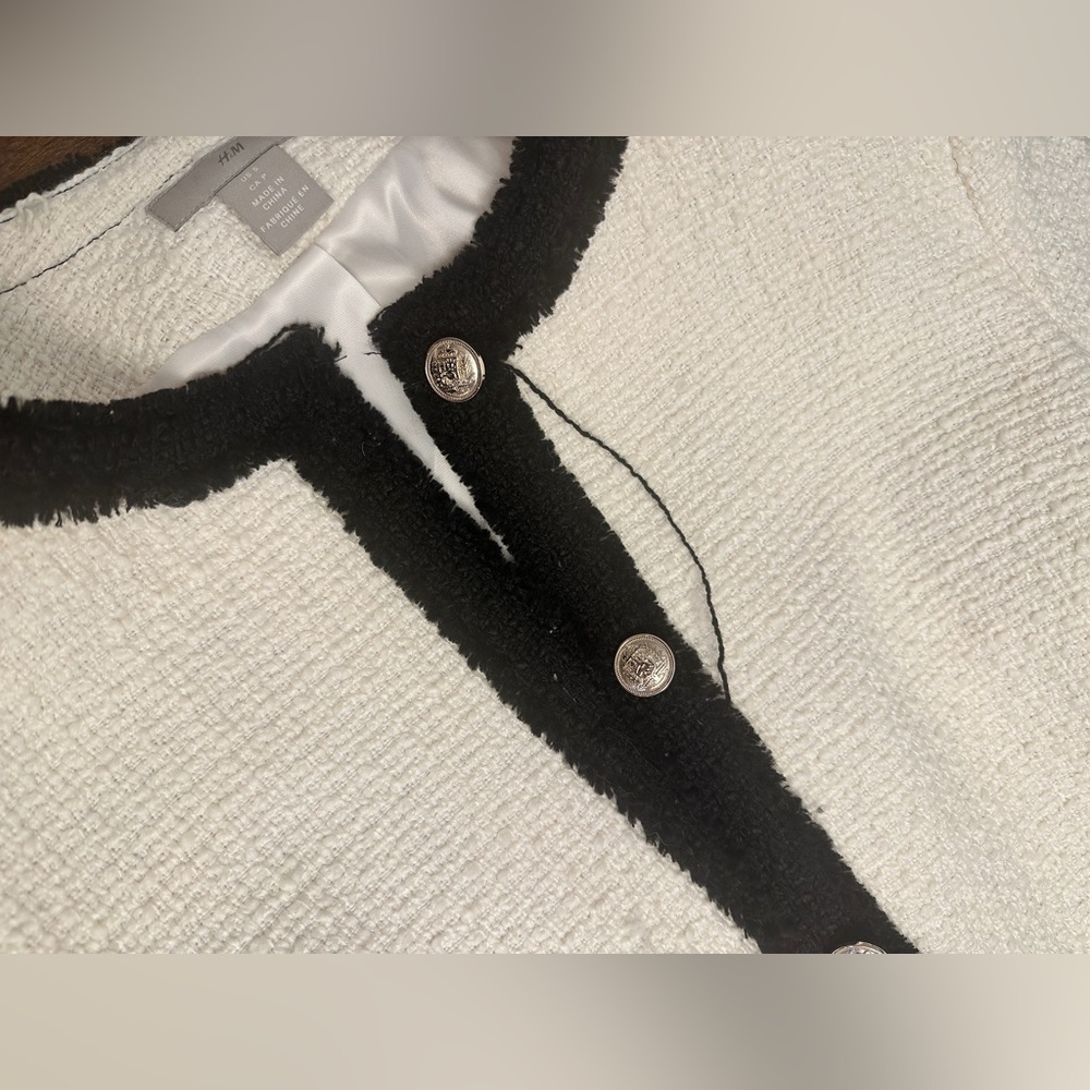 Zara Off White Cream Ivory and Black Women's Tweed Skirt and Blazer Jacket Set - Picture 6 of 16
